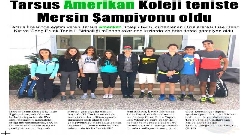 TARSUS AMERİKAN KOLEJİ TENİSTE MERSİN ŞAMPİYONU